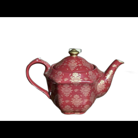 Dark garnet red and gold oriental tea pot glass or ceramic teapot for tea time - Picture 6 of 6